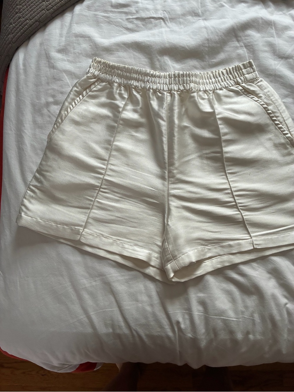 High-Waist Cream Elastic-Waist Women's Shorts